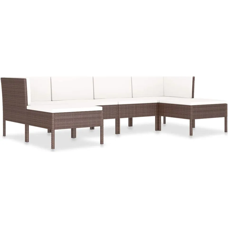 vidaXL 6-delige Loungeset met kussens poly rattan bruin, foto 3