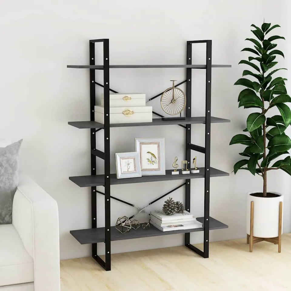 vidaXL Boekenkast met 4 schappen 100x30x140 cm grenenhout grijs, foto 3