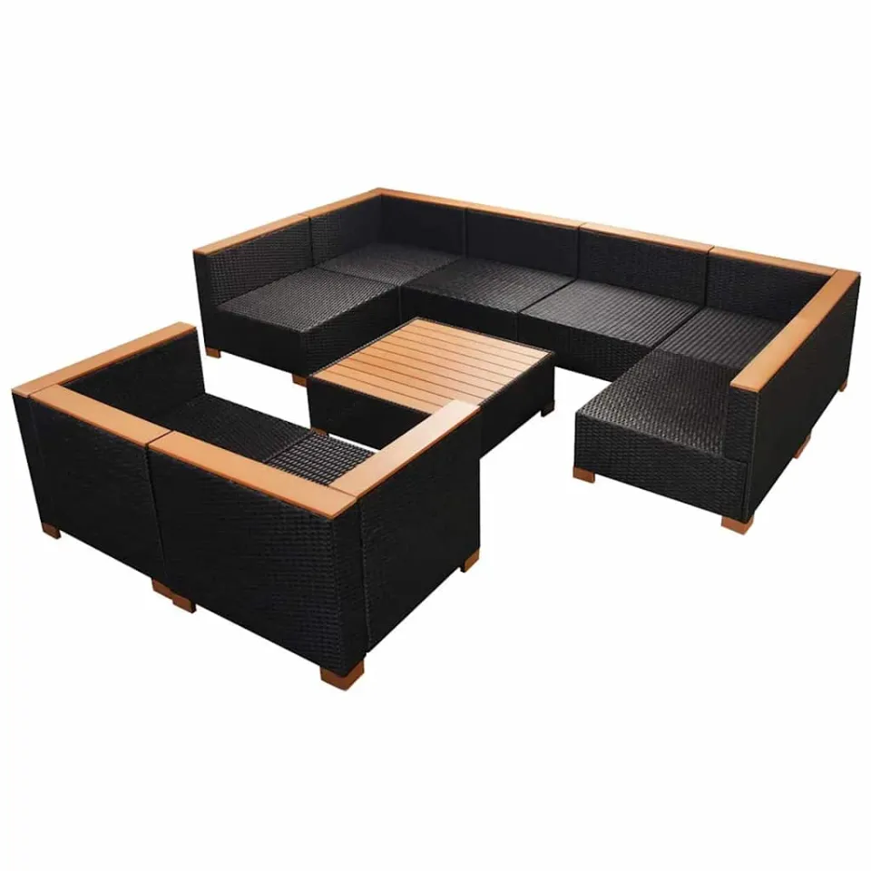 vidaXL 9-delige Loungeset met kussens poly rattan zwart