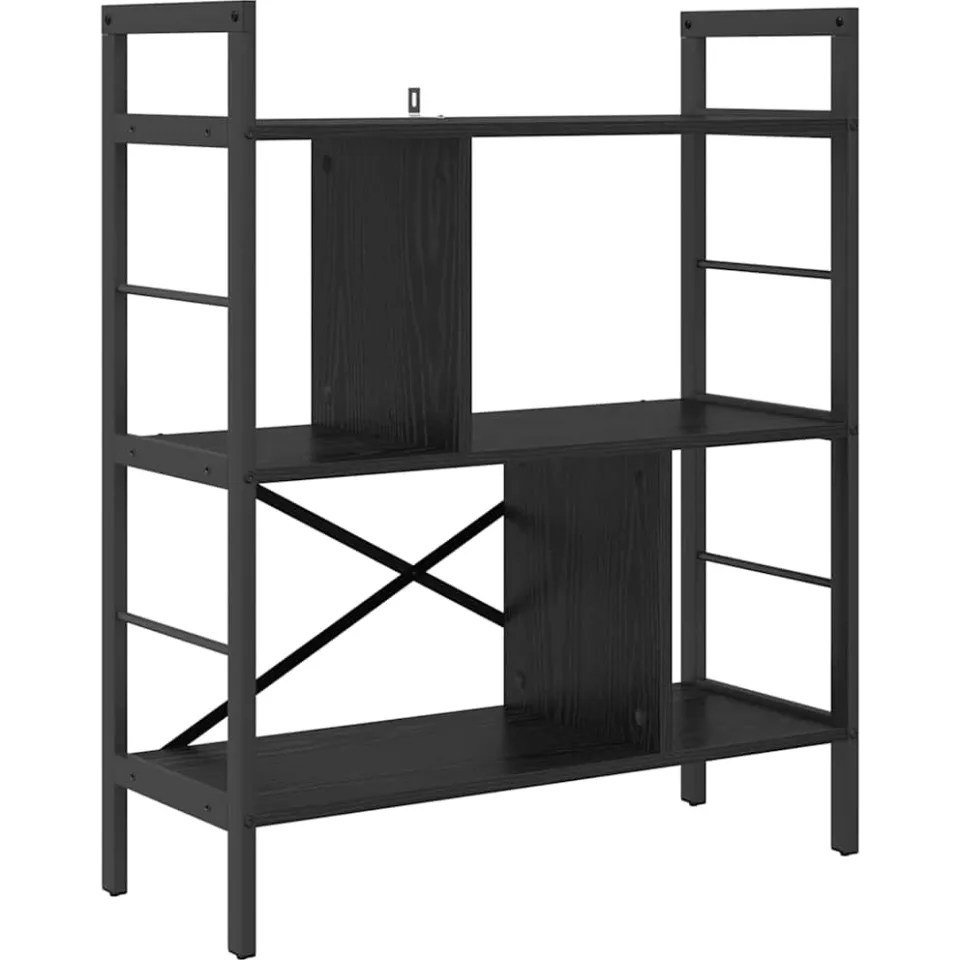 vidaXL Boekenkast 5-laags 75 x 30 x 91 cm Bewerkt hout Zwart Eiken, foto 3
