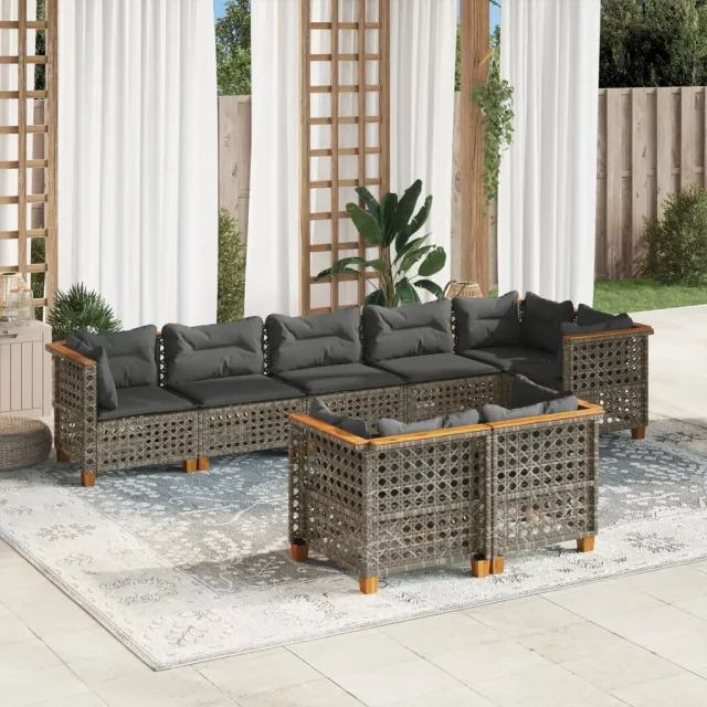 vidaXL 8-delige Loungeset met kussens poly rattan grijs, foto 2
