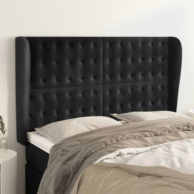vidaXL Hoofdbord met randen 147x23x118/128 cm fluweel zwart