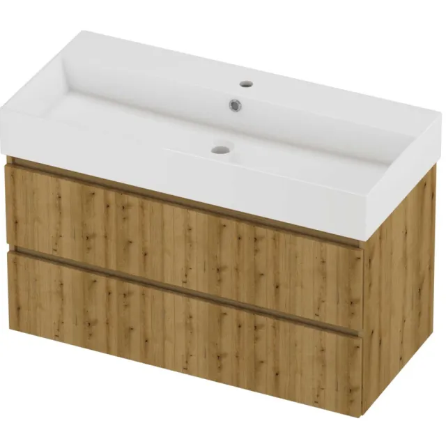 Proline Zara Badmeubelset Porselein Loft 1 Kraangat Symmetrisch 100x46x65 cm Glans Wit Urban Oak Eiken