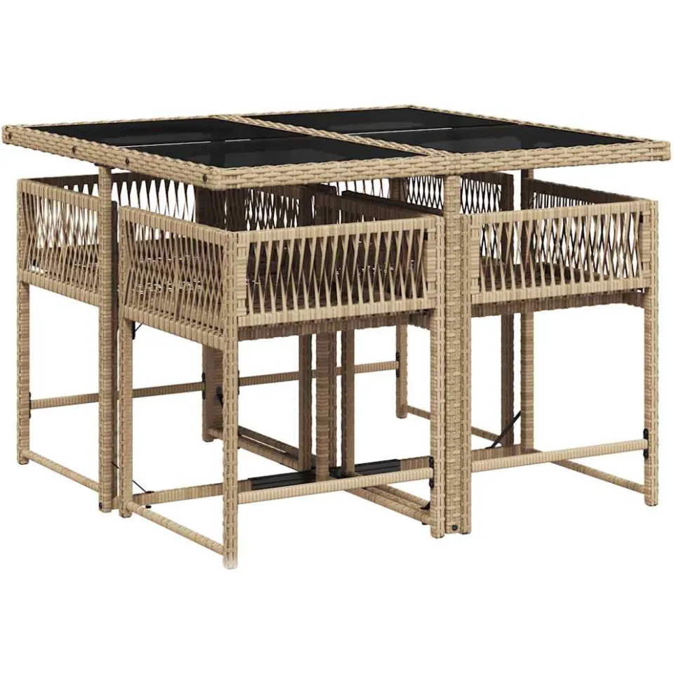 vidaXL 5-delige Tuinset met kussens poly rattan beige, foto 4