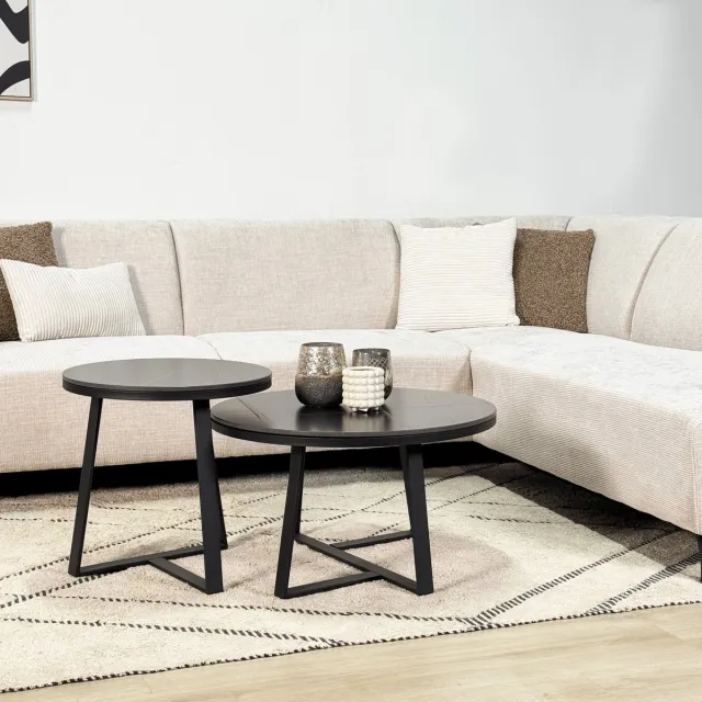 Dimehouse Hoekbank met chaise longue beige chenille stof Manon - rechts - Chenille - Scandinavisch & Basic - 274 x 210 x 84 cm