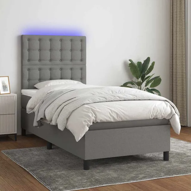 vidaXL Boxspring met matras en LED stof donkergrijs 100x200 cm grijs