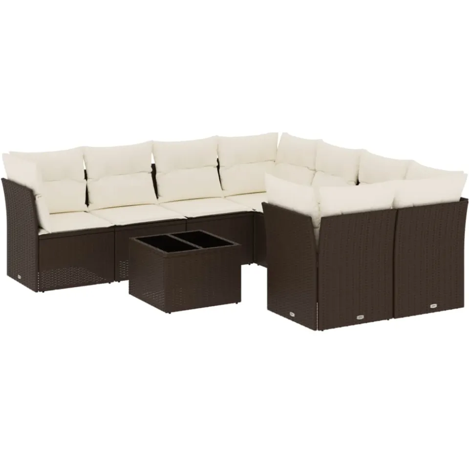 vidaXL 9-delige Loungeset met kussens poly rattan bruin