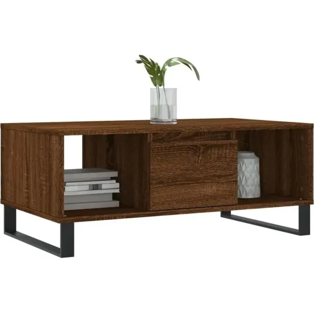emvae Salontafel - Salontafel met Opbergruimte - Koffietafel - 90 x 50 x 36,5 cm - Hout en Metaal - Donker Eikenlook Donker bruin