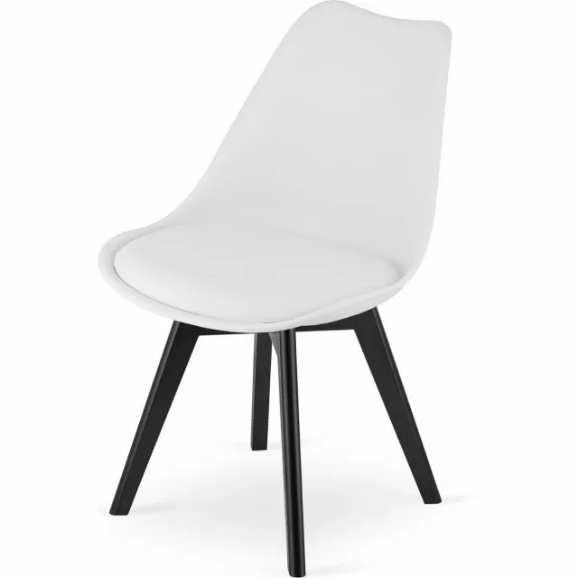 LEOBERT Stoel MARK - Wit, Zwarte Poten, Kunststof Zitting met Kunstlederen Kussen, Strak Design, Ergonomisch, Geschikt voor Keuken, Eetkamer, Kantine en Werkruimte, Max. 120 kg