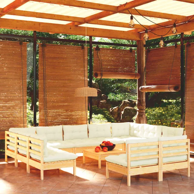 vidaXL 12-delige Loungeset met crèmekleurige kussens grenenhout, foto 2