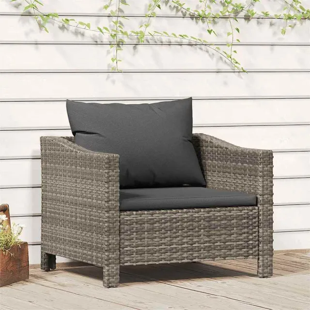 vidaXL Tuinfauteuil met kussen grijs poly rattan, foto 2