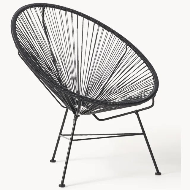 Westwing Collection Loungefauteuil Bahia van kunststoffen vlechtwerk Zwart