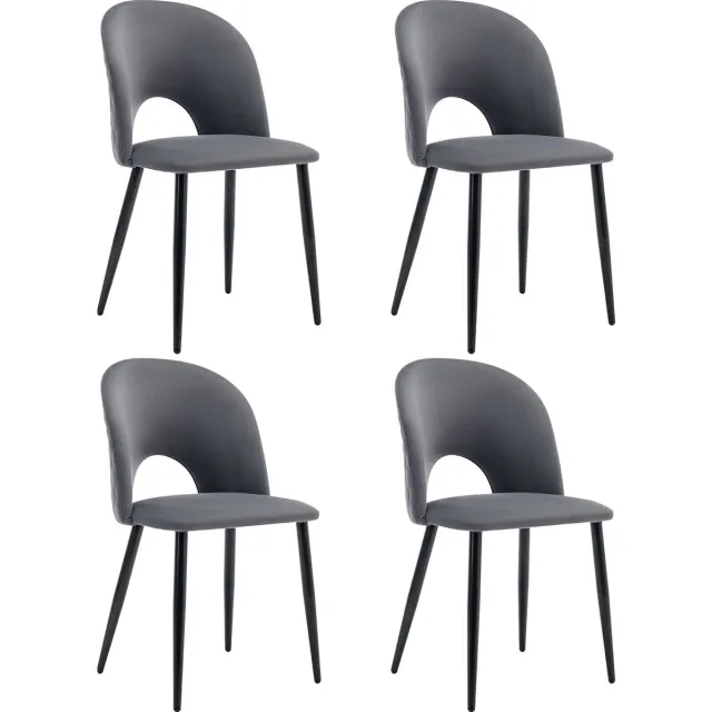 Merax Eetkamerstoelen Set van 4 – Velvet Grijs met Zwarte Metalen Poten