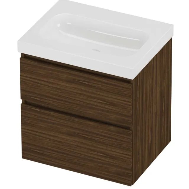 Proline Haga Badmeubelset Polystone Mezza Zonder Kraangat 60x46x66 cm Glans Wit Cabana Oak Eiken