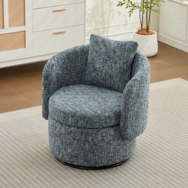 in& out door furniture Draaistoel, 360° draaibare accentstoel met verborgen opbergruimte en vol rugkussen, moderne fauteuil voor woonkamer, slaapkamer, hoek, leeshoek (blauw) bluaw