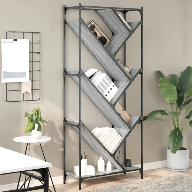 vidaXL Boekenkast 79x30x180 cm bewerkt hout en metaal grijs sonoma, foto 2