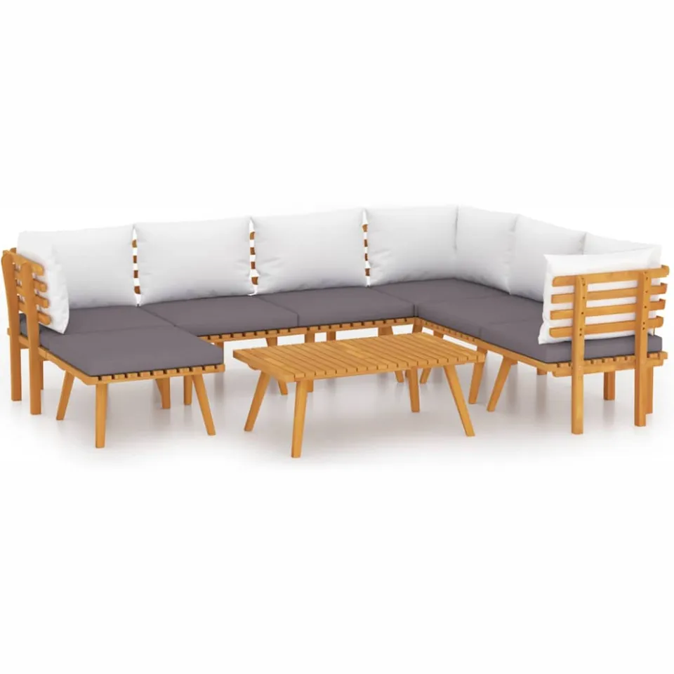 vidaXL 8-delige Loungeset met kussens massief acaciahout bruin, foto 3