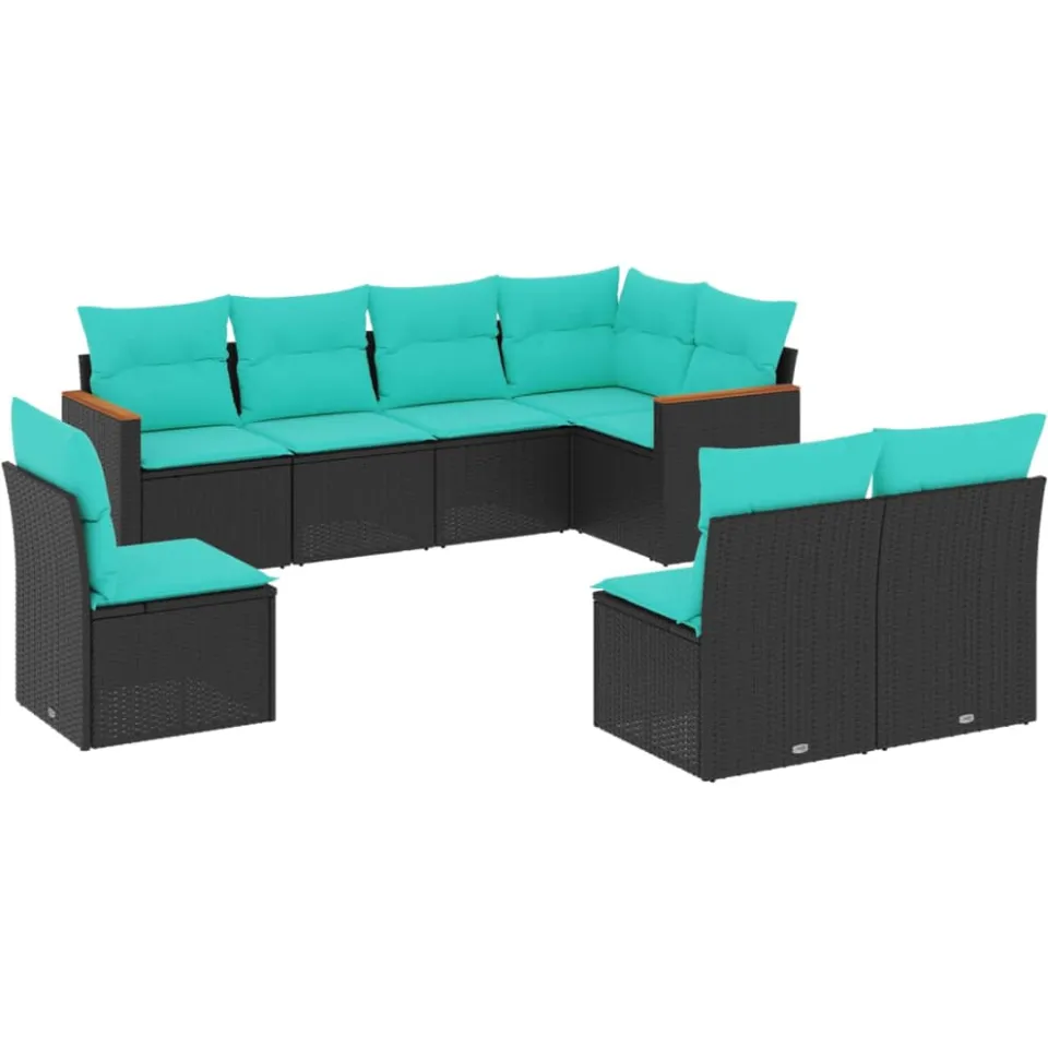 vidaXL 8-delige tuinbankset met kussens, zwart polyrotan, foto 3