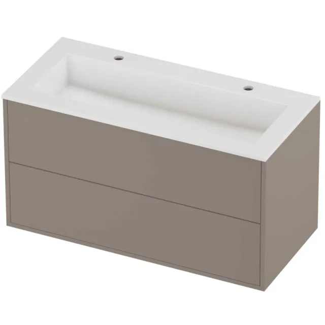 Proline Aristo Badmeubelset Polystone Elegant 2 Gaten 100x46x54 cm Glans Wit Clay Beige
