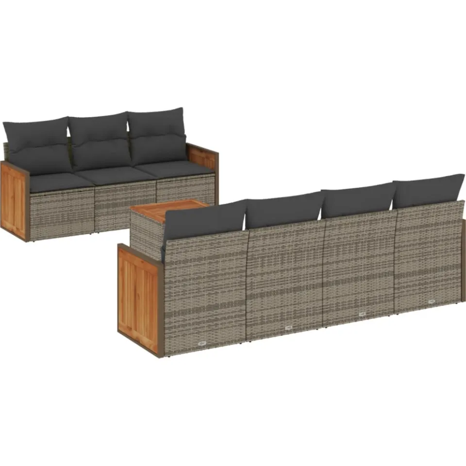vidaXL 8-delige Loungeset met kussens poly rattan grijs, foto 3