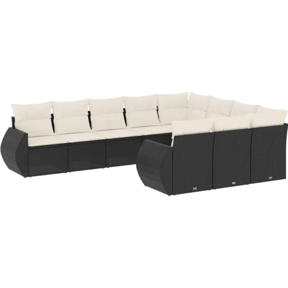 vidaXL 10-delige Loungeset met kussens poly rattan zwart, foto 3