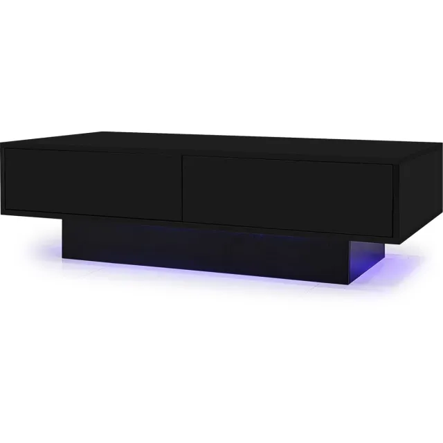 Rolipo Salontafel Hoogglans – LED Salontafel met 2 Lades en Opbergruimte – Draagvermogen 30 kg – 115 x 55 x 34 cm - Zwart