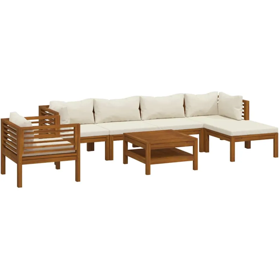 vidaXL 7-delige Loungeset met crèmekleurige kussens massief acaciahout