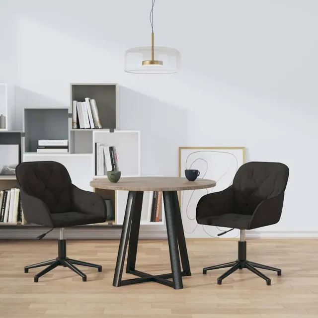 vidaXL Eetkamerstoelen draaibaar 2 st fluweel zwart, foto 2