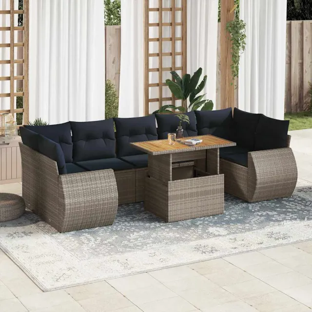 vidaXL 8-delige Loungeset met kussens poly rattan grijs, foto 2