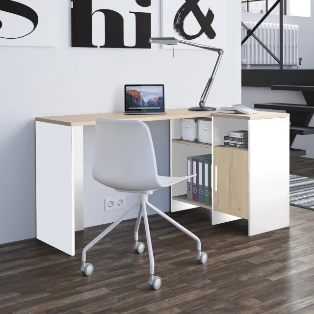 Diagone Hoekbureau Magenta - Wit/eik Decor - Gautier - Diagone - Hoekbureau - Wit; Bruin - Spaanplaat Wit|Bruin