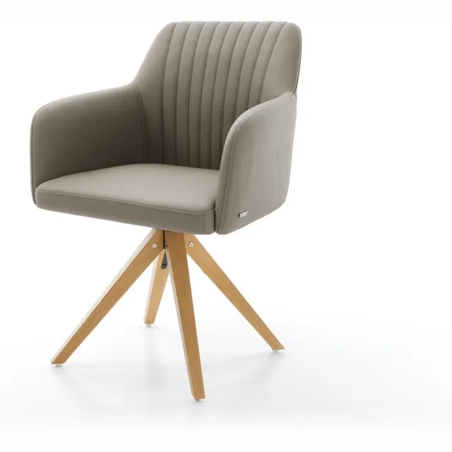 DELIFE Gestoffeerde-stoel Greg-Flex houten frame hoekig natuur echt leer mud 360° draaibaar pocketveer kern Bruin
