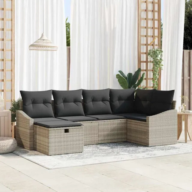 vidaXL Bankstel 6 st Licht Grijs en Grijs poly rattan, foto 2