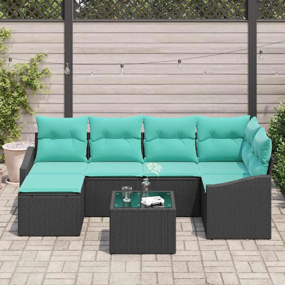 vidaXL Bankstel 7 st Zwart poly rattan, foto 3