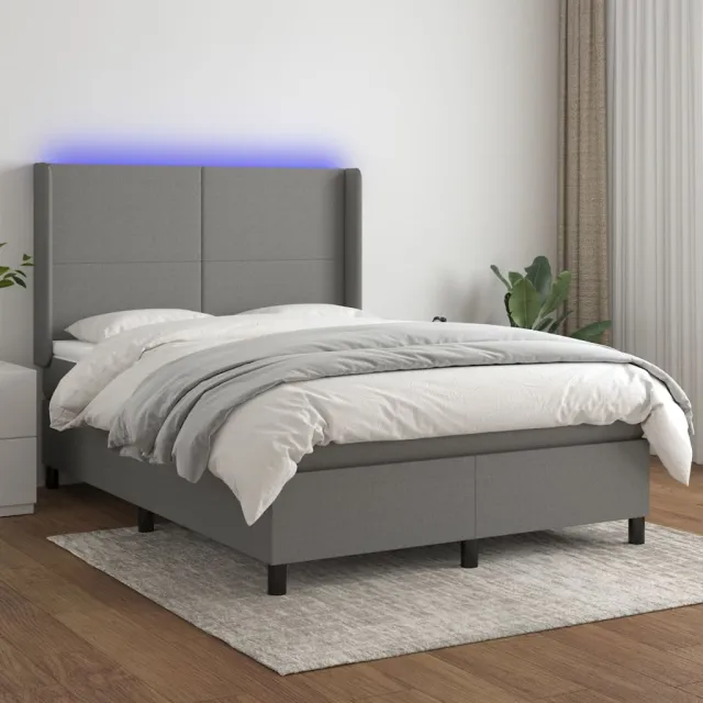 vidaXL Boxspring met matras en LED stof donkergrijs 140x200 cm grijs