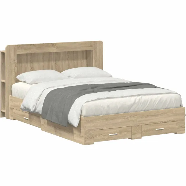vidaXL Bedframe met opslag Sonoma Eiken 150 x 200 cm Bewerkt hout Bruin