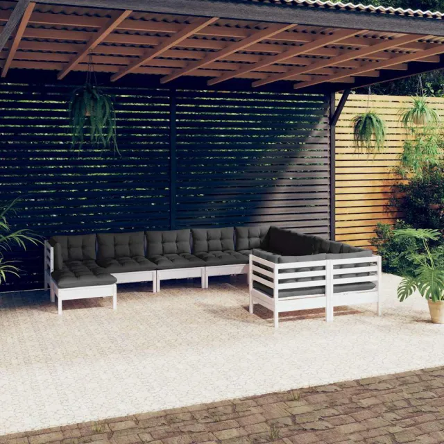 vidaXL 10-delige Loungeset met kussens grenenhout wit, foto 2