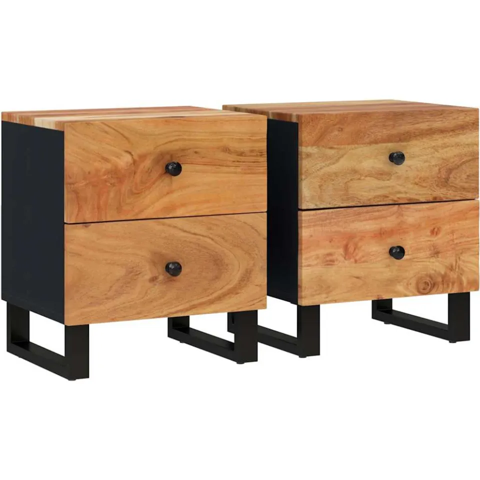 vidaXL Nachtkastjes 2 st 40x33x46 cm massief acaciahout Zwart