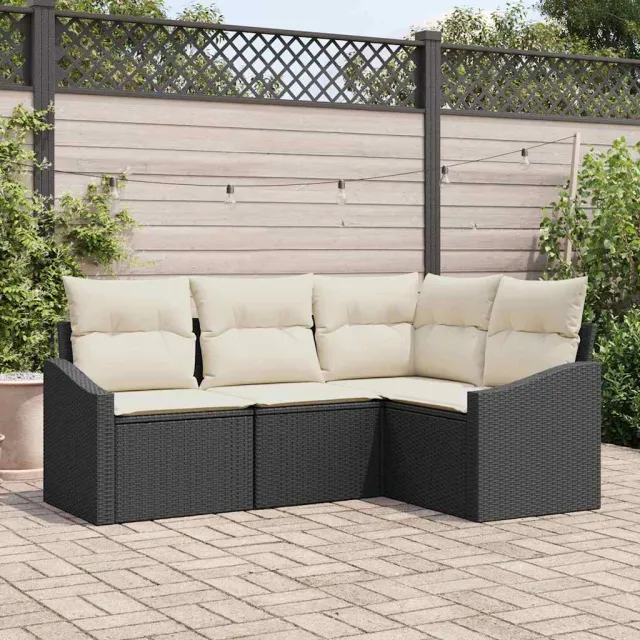 vidaXL Tuinbankenset 4 st Zwart en Wit poly rattan, foto 2