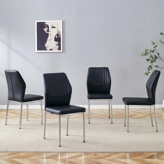 COVREO Eetkamerstoel 93 cm zwart zilver, kunstleer, set van 4