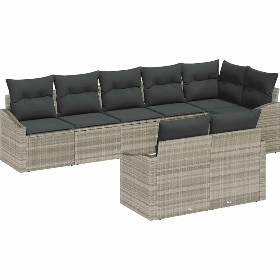 vidaXL Tuinbankenset 8 st Lichtgrijs poly rattan