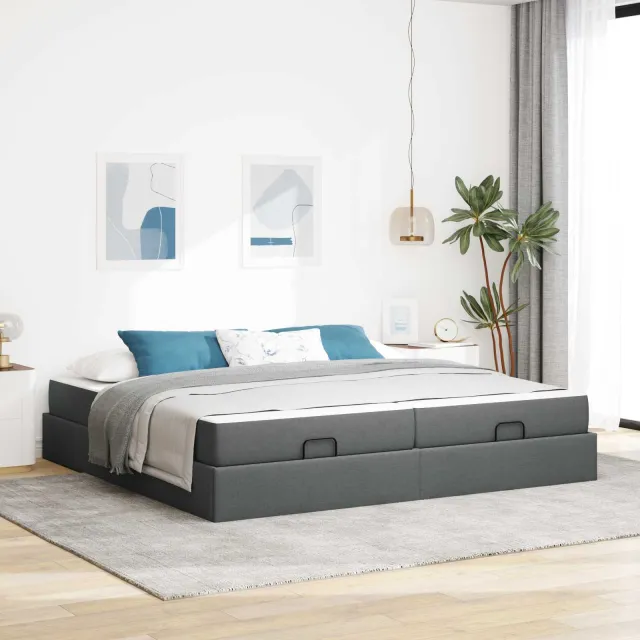 vidaXL Bedframe met matras 2 st Dim Grijs Stof Middelgrijs