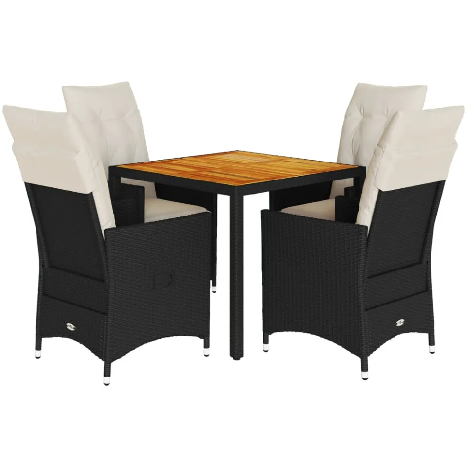 vidaXL 5-delige Tuinset met kussens poly rattan zwart, foto 3