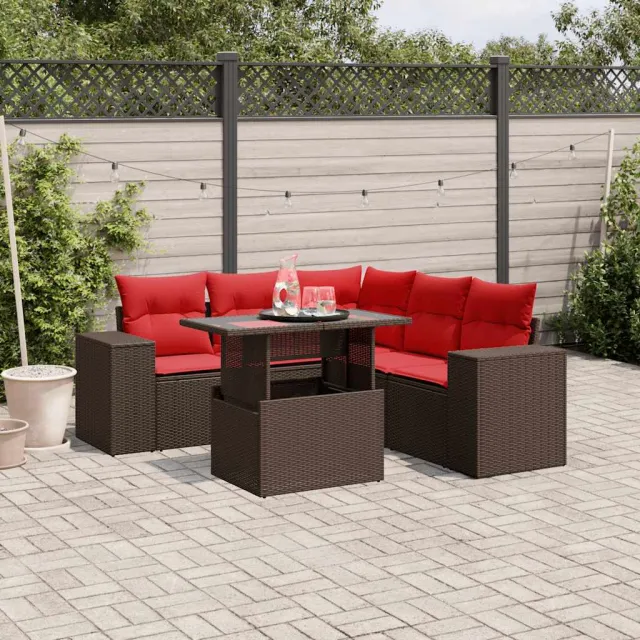 vidaXL 6-delige tuinbankset met kussens, bruin polyrotan, foto 2