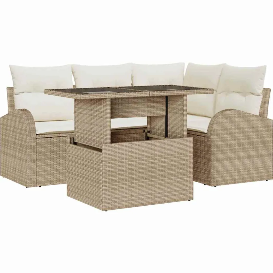 vidaXL Tuin Sofa Set 5 st Beige poly rattan