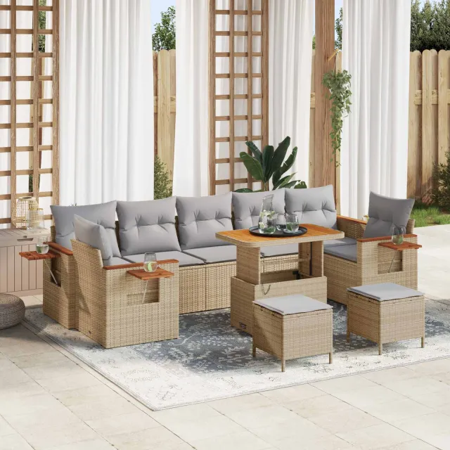 vidaXL Tuinbankenset 10 st Beige poly rattan, foto 2
