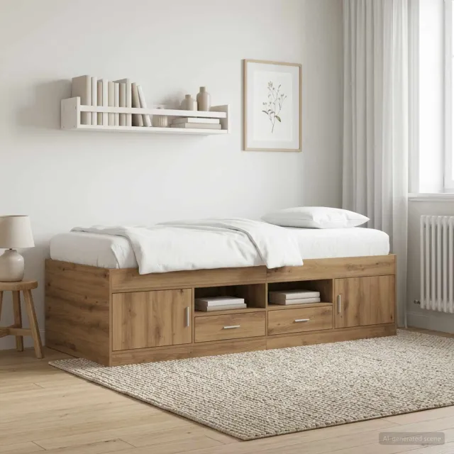 vidaXL Bedframe met opslag Artisanaal eiken 80 x 200 cm Bewerkt hout Bruin