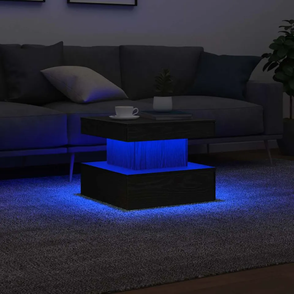 vidaXL Salontafel met LED-verlichting 50x50x40 cm zwart eikenkleurig, foto 4