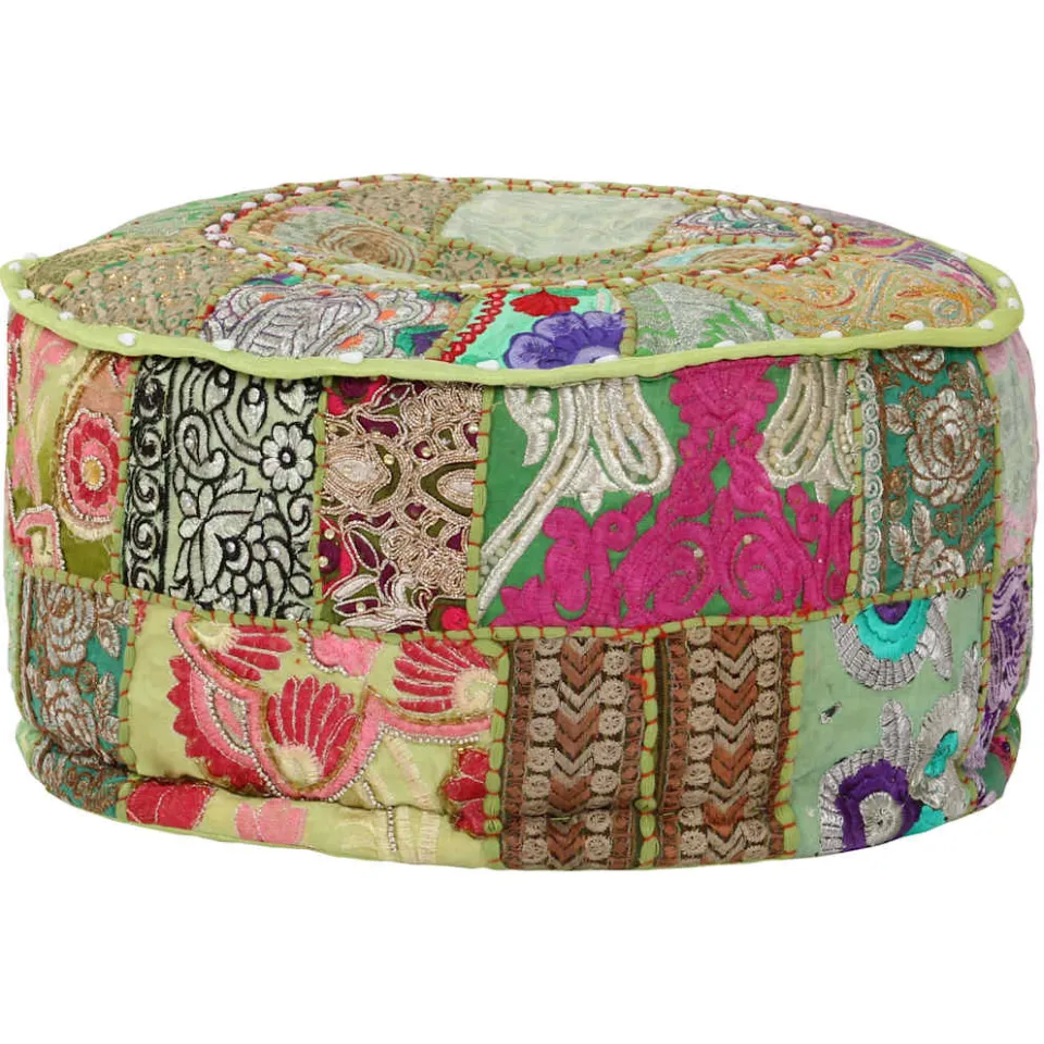 vidaXL Poef patchwork rond handgemaakt 40x20 cm katoen groen, foto 2