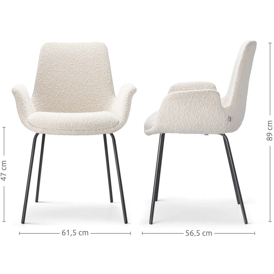 Nolon Nora-Eef eetkamerstoel bouclé beige - zwart onderstel, foto 3