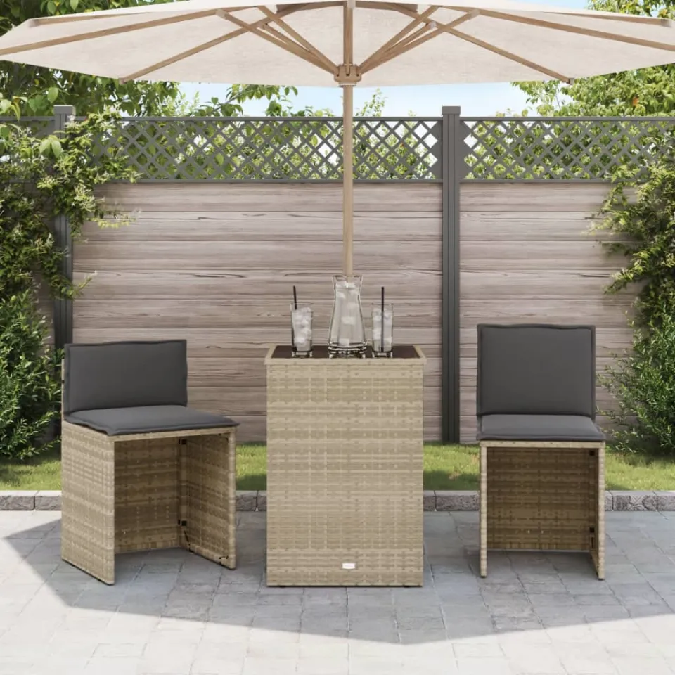 vidaXL 3-delige Bistroset met kussens poly rattan lichtgrijs grijs, foto 2